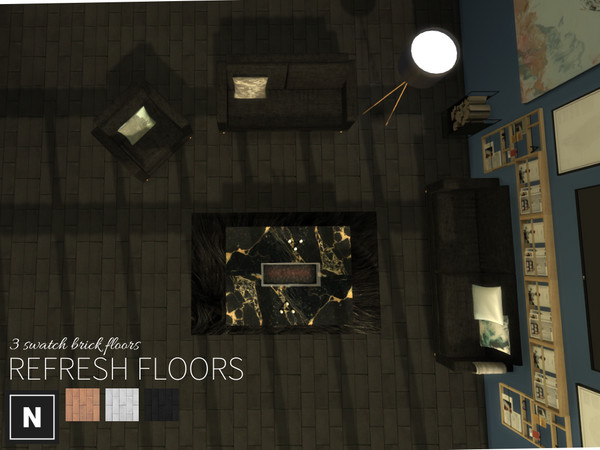 Sims 4 — netsims - refresh floors by networksims — A brick floor with three colour swatches.