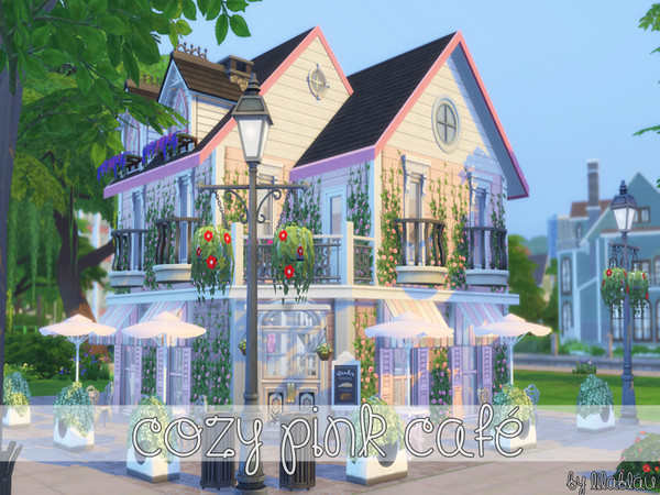 Sims 4 —  by LilaBlau — a small cozy cafe in the typical girl's color. Particularities: - communitylot 20x15 - 2 toilets