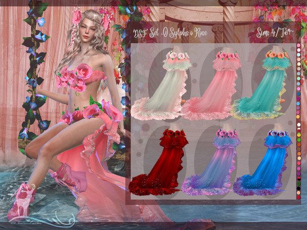 Sims 4 — DSF Skirt O Sylphs o Rose by DanSimsFantasy — This skirt has a cascading drop, belongs to DSF SET O Sylphs or