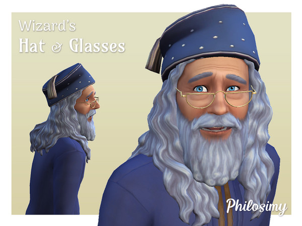 Sims 4 — Dumbledore's hat and glasses by Philosimy — I've been craving some more traditional wizards since Realm of Magic