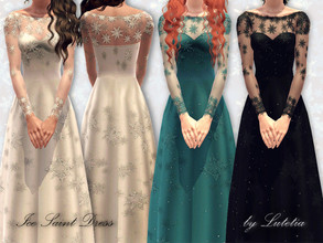 Sims 3 — Ice Saint Dress by Lutetia — A long elegant and wintery dress with lace details ~ Teen and YA/A female ~
