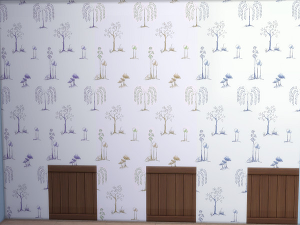 Sims 4 — Forest Park by RedLampShade — This wallpaper comes in 3 colors, Purple, Green and Blue, each of these colors