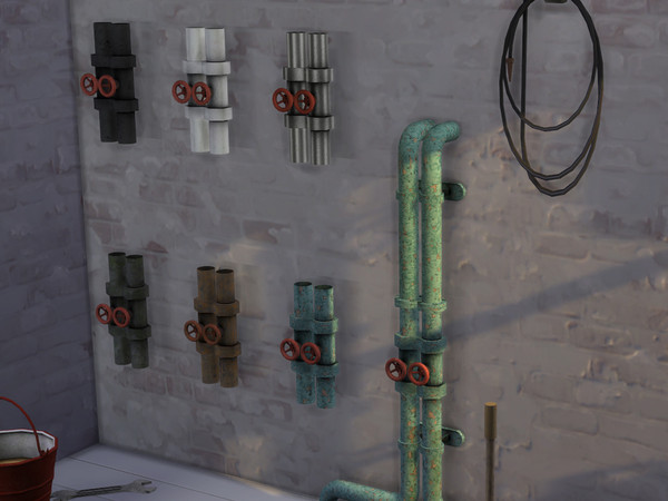 Sims 4 — Double Vertical Gate Valves by Cyclonesue — A 1 x 1 section of pipe from my pipe sets. Comes in 6 nice and