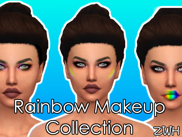 Sims 4 — Rainbow Makeup Pack by ZWHsims — a pack that includes rainbow blush/highlighter, rainbow eye shadow, and rainbow