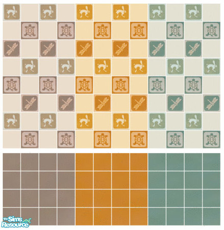 Sims 2 — Maya Tile Set by s00z — Three tiled walls with coordinating floors.