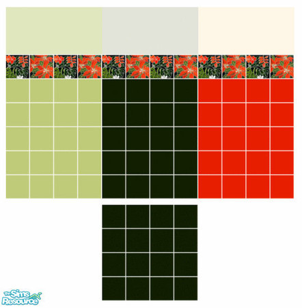 Sims 2 — Ghecko Tile Set by s00z — Three partially tiled walls with coordinating floor.