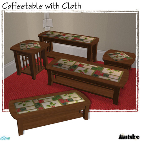 Sims 2 — Coffeettable with Cloth 2 Tile - Cafe by Mutske — Recolors from the Tropical Table with Cloth. In 7 wood