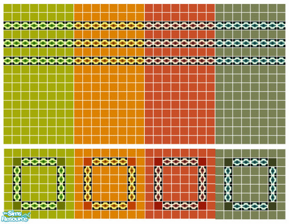 Sims 2 — Teepee Tile Set by s00z — Four tiled walls with coordinating floors.