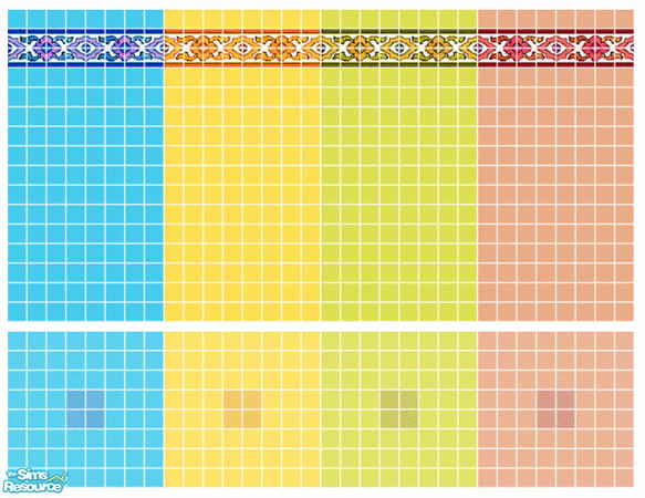 Sims 2 — Juliet Tile Set by s00z — Four tiled walls with coordinating floors.