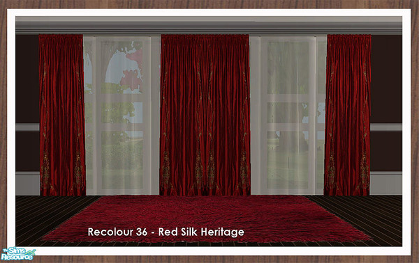 Sims 2 — Curtain Recolour - Red Heritage by simtomatic — Recolours all files in red silk heritage.