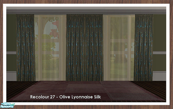 Sims 2 — Curtain Recolour - Lyonnaise Silk by simtomatic — Recolours all files in olive Lyonnaise silk.