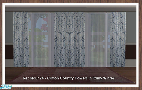 Sims 2 — Curtain Recolour - Cotton Country Flower by simtomatic — Recolours all files in rainy winter cotton country