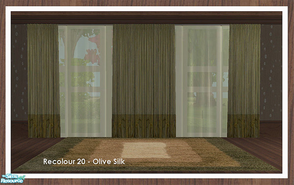 Sims 2 — Curtain Recolour - Olive Silk by simtomatic — Recolours all files in olive silk.