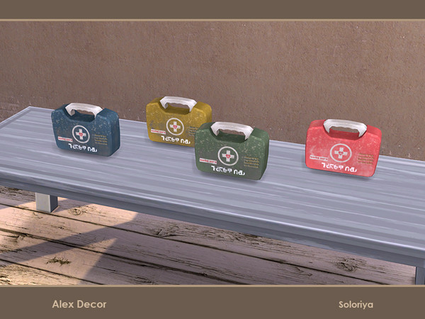 Sims 4 — Alex Decor. First Aid Kit by soloriya — Decorative first aid kit. Part of Alex Decor set. 4 color variations.