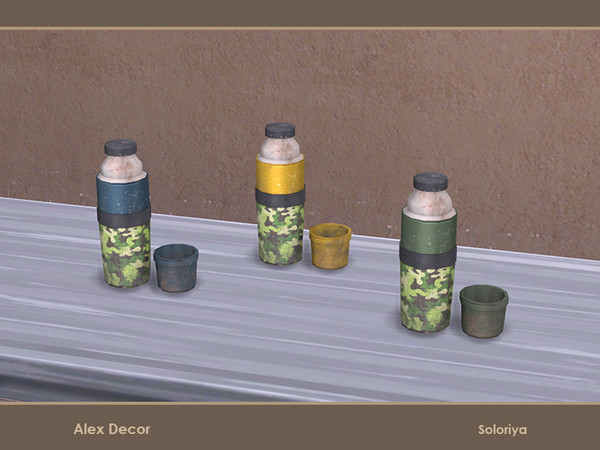 Sims 4 — Alex Decor. Thermos by soloriya — Decorative thermos with a cup. Part of Alex Decor set. 3 color variations.