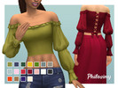 Sims 4 — Puff Sleeves, Off the Shoulder Top by Philosimy — A lovely maxis-match off the shoulder top, with piratey puff