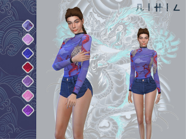 Sims 4 — Ryu Top by _NIHIL_ — Dragon pattern turtleneck, new mesh by me. I really hope you can enjoy it. If you have any