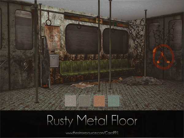 Sims 4 — Rusty Metal Floor by Caroll912 — A 4-recolour metal-like floor in beige,brown,green and orange tones. Suitable