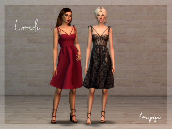 Sims 4 — Loredi by laupipi2 — New midi dress New mesh, all LODs Base game compatible 17 Swatches Shadow and Normal maps