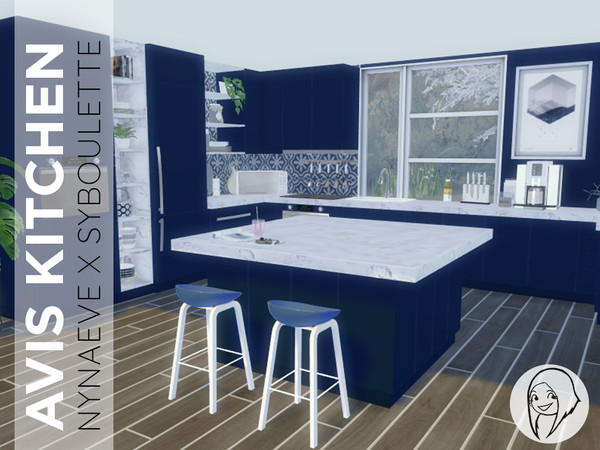 Sims 4 — Avis Kitchen Blue [Mesh NOT included] by Syboubou — Make a bold kitchen with this navy blue recolor version of
