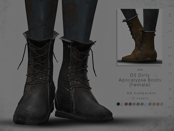 Sims 4 — DS Dirty Apocalypse Boots [Female] by DarkNighTt — DS Dirty Apocalypse Boots [Female] Have 12 colors. Detailed