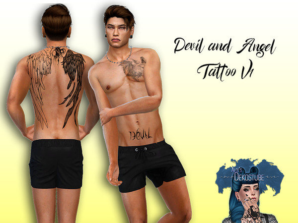 Sims 4 — Devil and Angel Tattoo by Alix_Dekostube — Tattoo by Alixdekostube