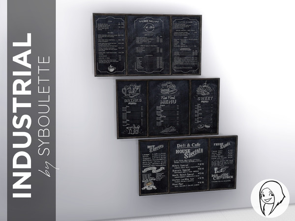 Sims 4 — Industrial Chalkboard Menu by Syboubou — Those are menus for coffee shops or restaurants on chalkboard board in