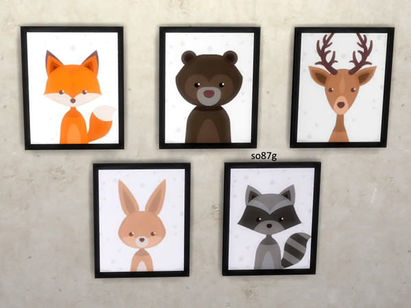 Sims 4 — wild animals set by so87g — wild animals Collection of minimal pics. Set of 5 paintings. Cost : 285 you can