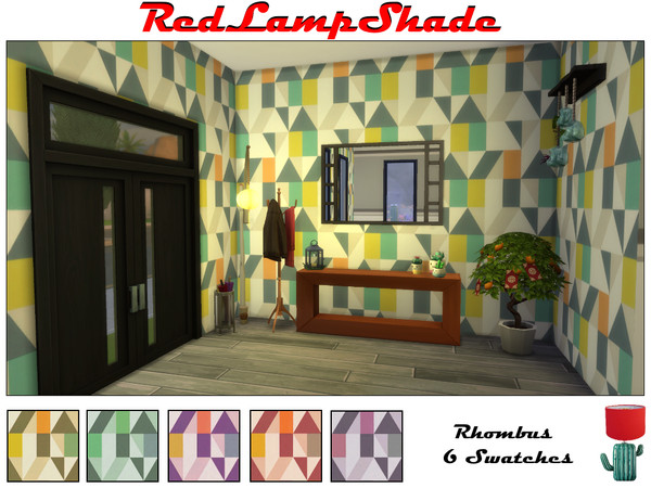 Sims 4 — Rhombus by RedLampShade — A funky pattern with a colorful twist, for 3 wall heights. 6 Swatches available in a