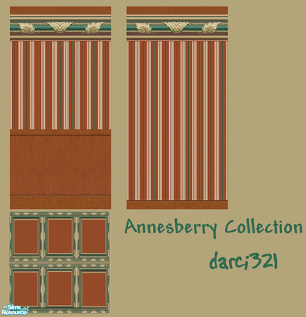 Sims 2 — Annesberry Collection by darci321 — Two walls, wallpaper and paneling and one marble floor tile, designed from