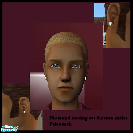 Sims 2 — Male Teen diamond earring set by Paleoanth — A set of diamond earrings for your male teens. Can be worn alone or