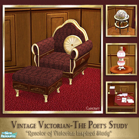 Sims 2 — The Poet's Study - Chair and Ottoman by Cashcraft — Recolor of the Victorian Inspired Study set. This set