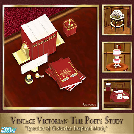 Sims 2 — The Poet's Study - Desk Set 002 by Cashcraft — Recolor of the Victorian Inspired Study set. This set features