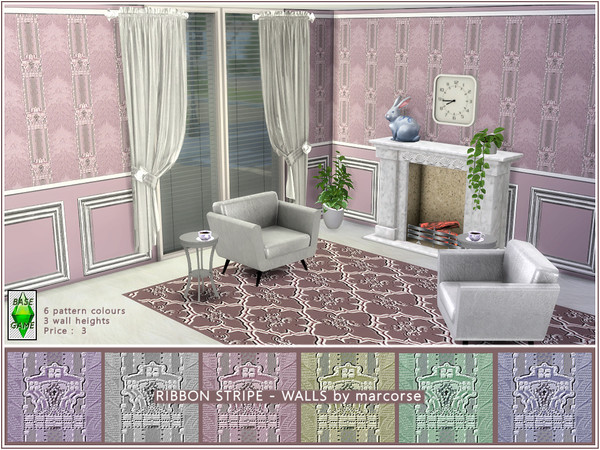 Sims 4 — Ribbon Stripe - Walls by marcorse. by marcorse — A Retro wall treatment featuring an embossed vertical ribbon