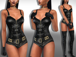 Sims 4 — Female Leather Super Short Bodysuit by saliwa — Female Leather Super Short Bodysuit