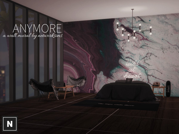 Sims 4 — netsims - anymore - wall mural by networksims — A wall mural of purple and white paint mixing.