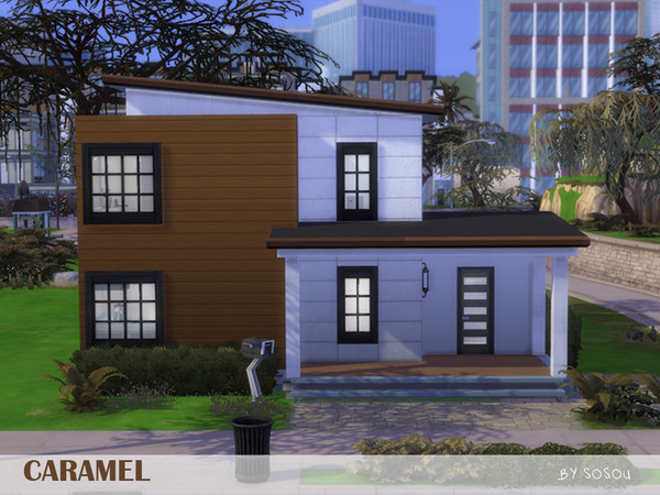 Sims 4 — Caramel by Sosou — Do you want a modern house? But small? With a little balcony? Maybe with a taste of caramel?
