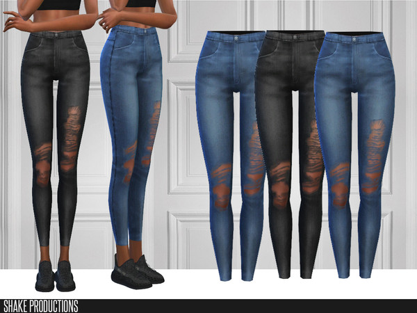 Sims 4 — ShakeProductions 437- 3 by ShakeProductions — High Waisted Ripped Jeans 7 Colors 
