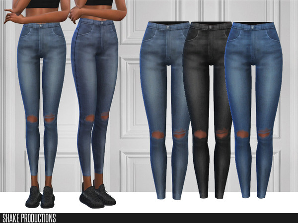 Sims 4 — ShakeProductions 437- 2 by ShakeProductions — High Waisted Ripped Jeans 7 Colors 