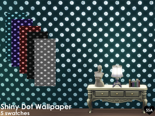 Sims 4 — Shiny Dots Wallpaper by SulSulAdrianna — A shimmery dot wallpaper with 5 swatches. All of the dots have a silver