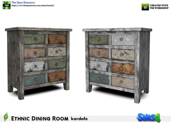 Sims 4 — kardofe_Ethnic Dining Room_Chest of drawers by kardofe — Furniture with many drawers, made of recycled wood and
