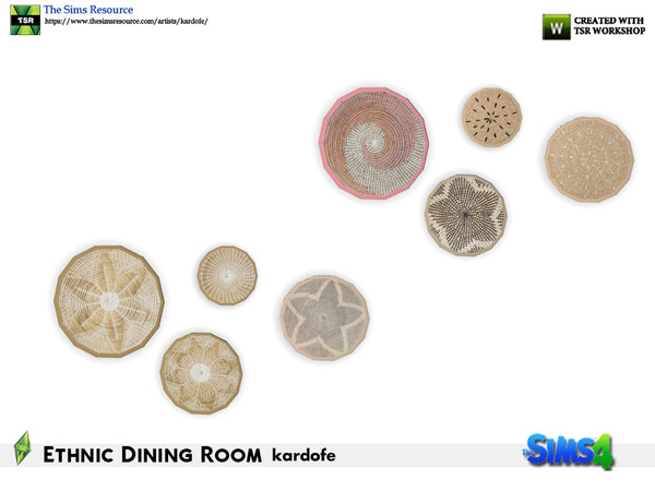 Sims 4 — kardofe_Ethnic Dining Room_Wall trays by kardofe — Group of four raffia trays to decorate the wall, in two