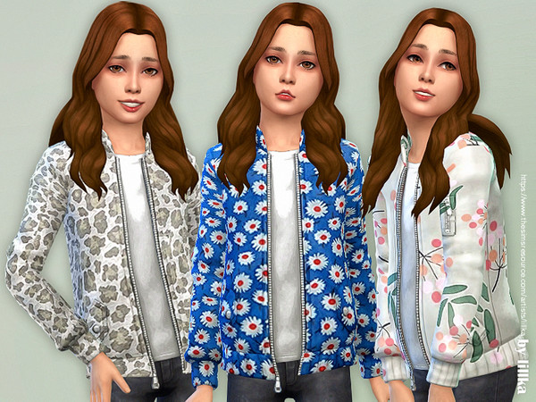 Sims 4 — Printed Jacket for Girls [NEEDS CATS & DOGS] by lillka — Printed Jacket for Girls 3 styles YOU NEED CATS