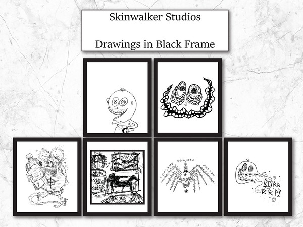Sims 4 — SkinwalkerStudios Drawings in Frames by SkinwalkerStudios — These are a collection of my drawings, placed in a