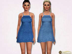 Sims 3 — Denim Halter Neck Midwash Mini Dress by Harmonia — Mesh Harmonia 3 color. recolorable Please do not use my