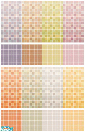 Sims 2 — Orinoco Tile Set by s00z — Eight tiled walls with coordinating floors.