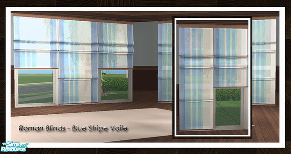 Sims 2 — Roman Blinds - Blue Stripe Voile by simtomatic — A delicate, vertically-striped blue and white voile blind.