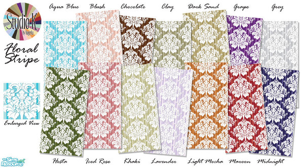 Sims 2 — Studio K Floral Stripe Series 01 by StudioKhagerks — 1-14 of 28 colors. Coordinates with all Studio K carpet