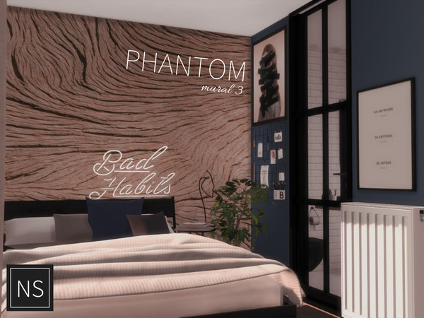 Sims 4 — Networksims - Phantom Wall Murals - III by networksims — A six-piece wall mural of a photo of knotted wood.