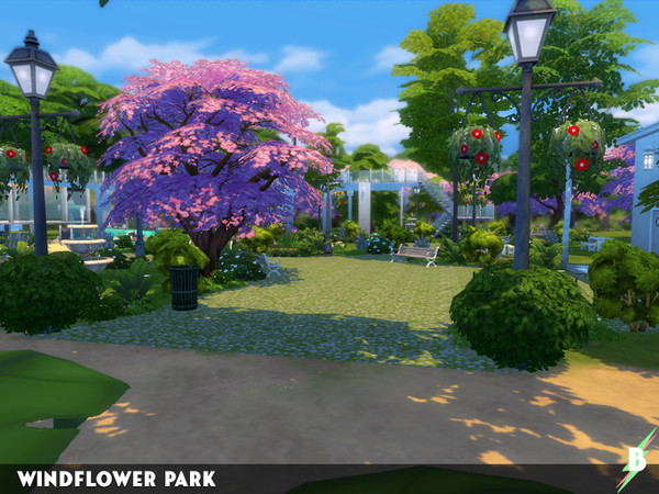 Sims 4 — Windflower Park by bionca — Lovely park with a lot of green, picnic areas, playground, fishing area, a long
